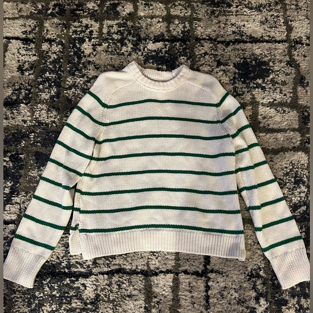 Willow & Wind White and Green Striped Sweater